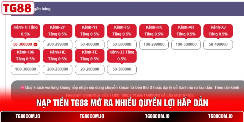Nạp tiền TG88 mở ra nhiều quyền lợi hấp dẫn