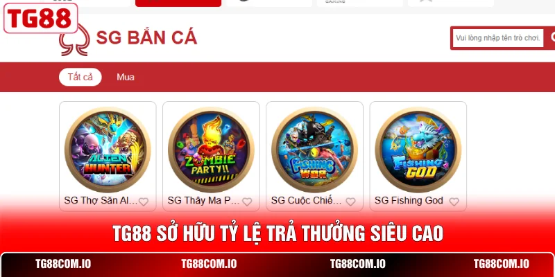 TG88 sở hữu tỷ lệ trả thưởng siêu cao